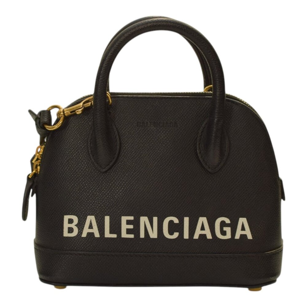 BALENCIAGA Ville Top Handle XXS Logo Leather Crossbody Bag – Black and white